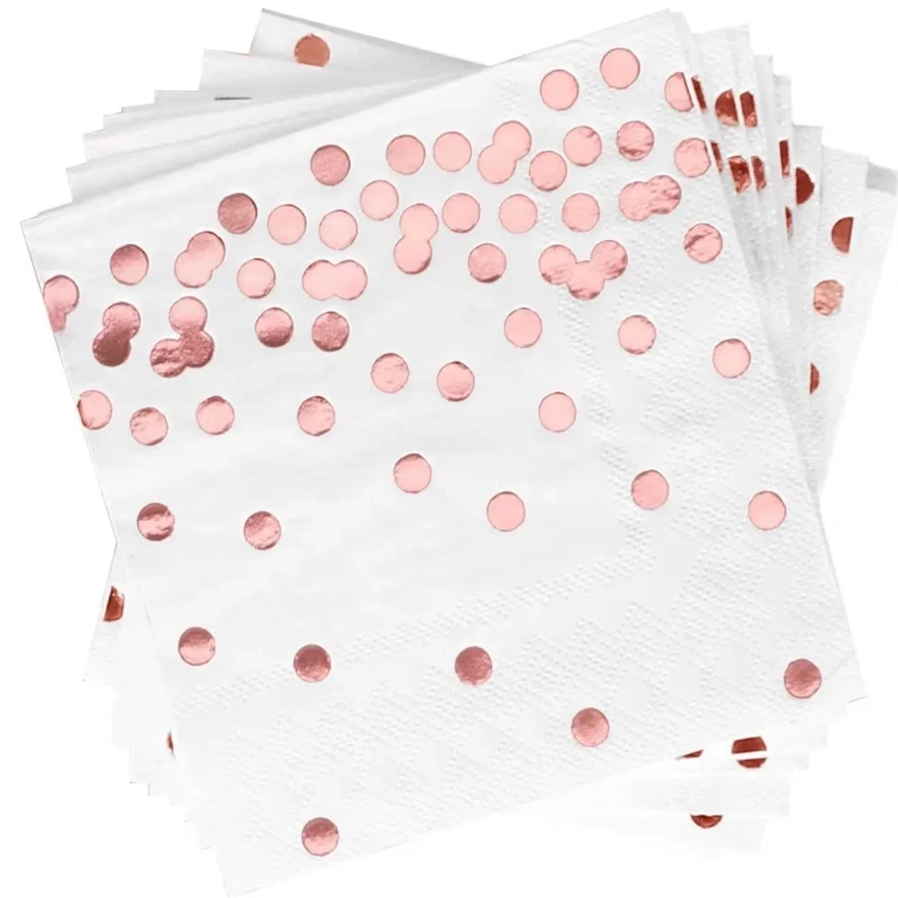 Rose Gold Polka Dot Paper Plates and Napkins & Hooray Cake Topper, 75  7” plates